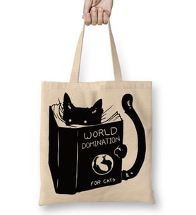 Kitap Okuyan Kedi Cats Bez Çanta Uzun Saplı