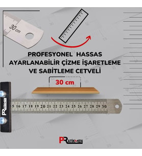 Profesyonel Hassas Ayarlanabilir Çizme, İşaretleme ve Sabitleme Cetveli (30 cm)