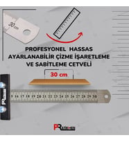 Profesyonel Hassas Ayarlanabilir Çizme, İşaretleme ve Sabitleme Cetveli (30 cm)