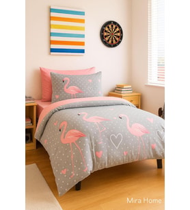 Home Flamingo Desenli Pamuklu Tek Kişilik Nevresim Takımı