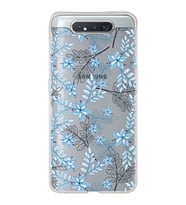 Samsung Galaxy A80 Uyumlu Kapak Floral Mavi Tasarımlı Şeffaf Silikon Kılıf