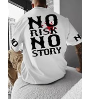 ERKEK T-Shirt No Risk No Story Baskılı Bisiklet Yaka Tişört - Beyaz