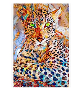 Yeşil Gözlü Leopar Mozaik Tablo Ahşap Poster Dekoratif