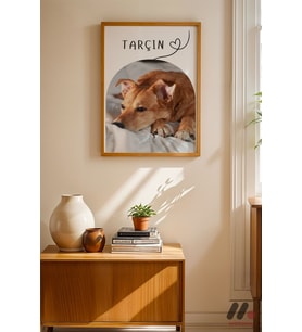 Kişiye Özel İsimli Köpek Posteri, Ahşap Çerçeveli Duvar Tablosu - Sevdiklerinize Özel