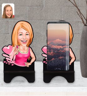 BK Gift Kişiye Özel Kadın Karikatürlü Ahşap Biblo Telefon Standı-49