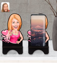 BK Gift Kişiye Özel Kadın Karikatürlü Ahşap Biblo Telefon Standı-49