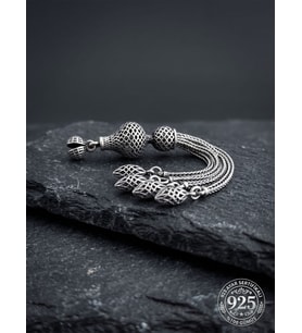 925 Ayar Gümüş Otantik İşleme Petek Kubbe 4lü Zincir Tesbih Püskülü