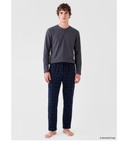 LC WAIKIKI Gri Henley Yaka Uzun Kollu Erkek Pijama Üst