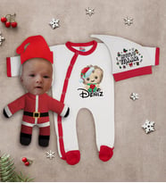 BK Gift Kişiye Özel Yılbaşı Temalı Tulum Zıbın Kukuletalı Şapka ve Bebek Yastık Hediye Seti-4