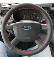 DİKİŞLİ DİREKSİYON KILIFI İTHAL SİYAH DERİ KIRMIZI DİKİŞLİ FORD TRANSİT İÇİN