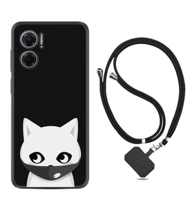 Xiaomi Redmi Note 11E Kılıf Silikon Boyun Askılı İpli Desenli Silikon Pandemi Cat 1729