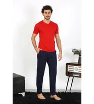 Giyim Erkek Penye Kırmızı 3'lü Pijama Takımı