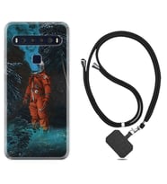TCL 10L 10 Plus 10SE 20E 20SE 30 L7 Kılıf Boyun Askılı Silikon Astronot Smoke 1769