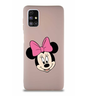 Samsung Galaxy M51 Soft Premier Kapak Minnie Mouse-C Tasarımlı Silikon Kılıf - Pudra (Şeffaf)