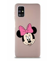 Samsung Galaxy M51 Soft Premier Kapak Minnie Mouse-C Tasarımlı Silikon Kılıf - Pudra (Şeffaf)