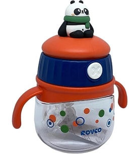 Lexroo Rovco 240ml Pipetli Hayvan Kapaklı Akıllı Pipet Toplu Tritan Su Matarası (Turuncu Panda)