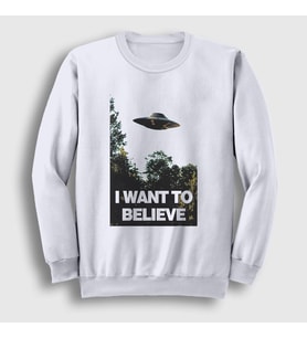 Presmono Unisex Beyaz I Want To Believe Dizi X Files Sweatshirt 521987tt