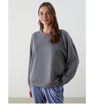 LCW DREAM Gri Bisiklet Yaka Oversize Kadın Pijama Üstü