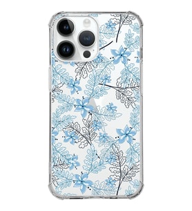 Apple iPhone 14 Pro Max Uyumlu Köşe Korumalı Antişok Kapak Floral Mavi Tasarımlı Şeffaf  Kılıf