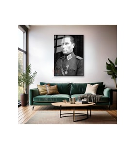 Siyah Beyaz Uniformalı Atatürk Portresi Kemal Atatürk Metal Çerçeveli Cam Tablo Ev Ofis Dekoru (Siyah)