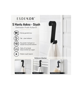 Delmeden Tak Çıkar Banyo Havlu Askısı Siyah