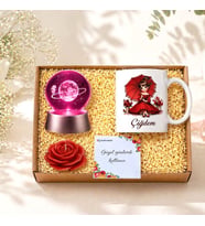 Kişiye Özel Romantik Işıltılı Hediye Kutusu Prenses Kupa & Işıklı Ay Küresi & Gül Mum Seti