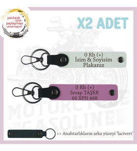 Yol Tutkunları, İsim Plaka ve 0 Rh (+) Kan Grubu, Kişiye Özel 2'li Anahtarlık Seti, Beyaz-Pembe-Laci (Çok Renkli)