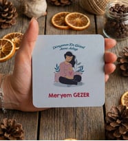Kişiye Özel Hamile Anne Adayına Bardak Altlığı Anneler Günü Hediyesi (Beyaz)