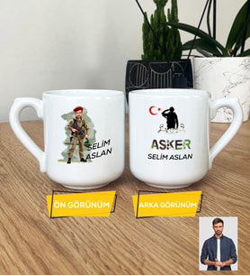 Kişiye Özel Karikatürlü Asker Oval Kupa Bardak Askere Hediye Asker Sevgiliye Hediye