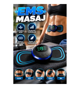 LCD Ekranlı Şarjlı EMS Kas Uyarıcı Masaj Cihazı – Karın Kol Bacak Omuz ve Bel İçin