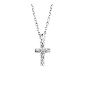 Beyaz Altın Mini Boy Taşlı Cross Kolye