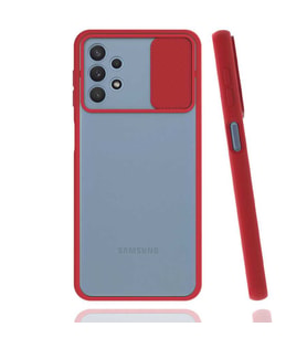 Galaxy A32 4G Kılıf Sürgülü Kamera Koruma Silikon (Kırmızı)