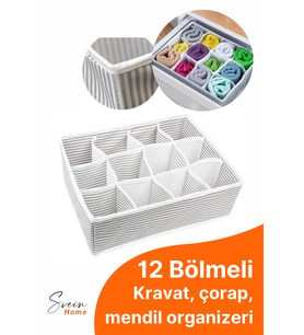 12 Bölmeli Çekmece İçi Düzenleyici Çok Amaçlı Pratik Takı Çorap Kravat Eşarp Gardrop Organizer Kutu