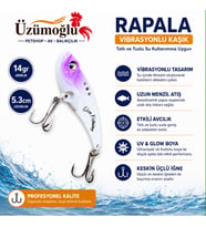 ÜZÜMOĞLU Lion Fishing 14 gr 5.3 cm Vibrasyonlu Kaşık (VIB) Mor Beyaz Renk – Tatlı ve Tuzlu Su Uyumlu Levrek Turna Alabalık Balık Yem