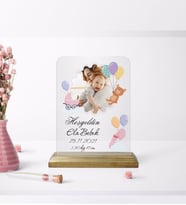 BK Gift Kişiye Özel Fotoğraflı Hoşgeldin Bebek Tasarımlı Ahşap Standlı Çerçeve Mavi-2
