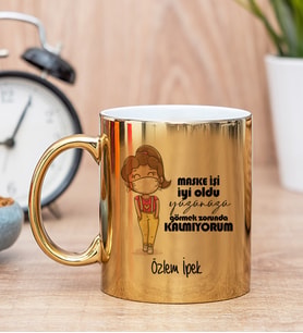 Kişiye Özel Maske İşi İyi Oldu Tasarım Esprili Gold Kupa Bardak