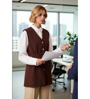 Kadın V Yaka Kolsuz Fitted Dokuma Yelek Peplum Detaylı Çıtçıt Kapatmalı Regular Boy Astarlı