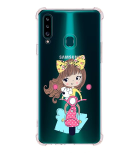 Samsung Galaxy  A20s Uyumlu Köşe Korumalı Antişok Kapak Vespagirl Tasarımlı Şeffaf Silikon Kılıf