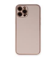 Apple İphone 12 Pro Max Kılıf Coco Deri Silikon Kapak - Pudra