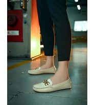 Hakiki Deri Bej Tokalı Kadın Loafer
