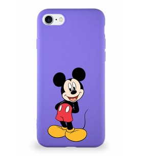 Apple iPhone SE 2020 Soft Premier Kapak Mickey Mouse-B Tasarımlı Silikon Kılıf - Mor (Şeffaf)