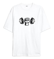 Dumbell kaslı yumruk fitness motivasyon  Beyaz Oversize Unisex Tişört