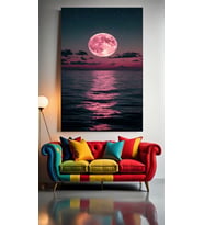 PEMBE DOLUNAY V1 Ev Duvar Salon Güzellik Salonu Ofis Dükkan Dekarasyon Kanvas Tablo (Çok Renkli)