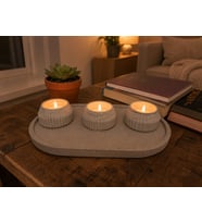 3 LÜ MUMLUK VE TEALIGHT MUM SETİ BETON TASARIM ÖZEL ÜRETİM GRİ RENK