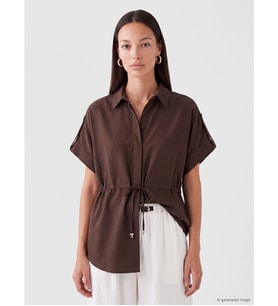 LCW EVERYDAY Kahverengi Bağcıklı Oversize Kadın Gömlek