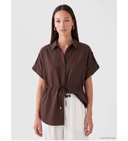 LCW EVERYDAY Kahverengi Bağcıklı Oversize Kadın Gömlek
