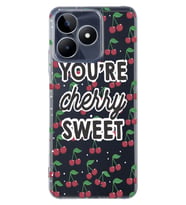 Realme C53 Uyumlu Kiraz Desenli Şeffaf Telefon Kılıfı