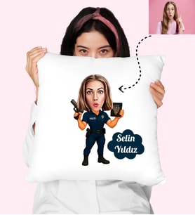 Karikatürlü Kadın Polis Kişiye Özel Yastık