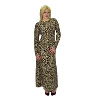Kadın Leopar Desen Krep O Yaka Elbise BGL-ST03539 (Bej)