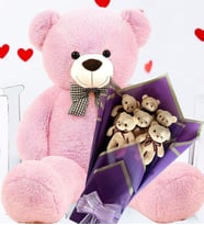 Premium 90 cm Peluş Ayı ve Premium Yumoş MOR Peluş Ayıcık Buketi (Pembe)